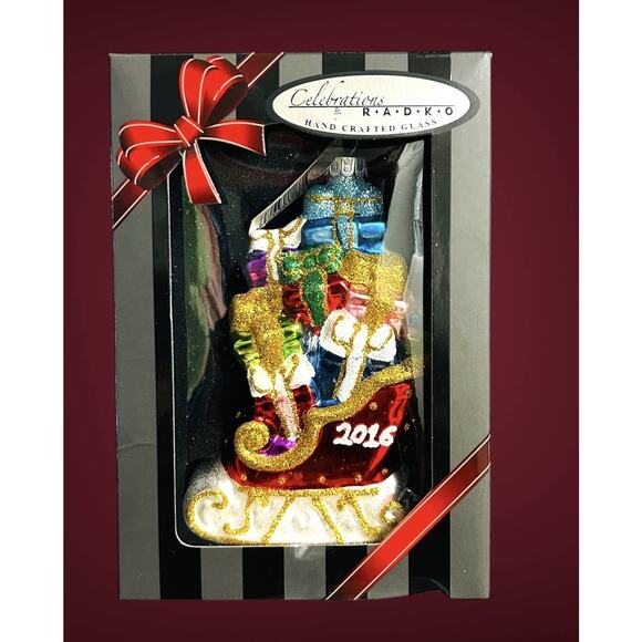 Christopher Radko 2016 Celebrations Sleigh Gifts Glass Christmas Ornament w Box - Picture 1 of 13